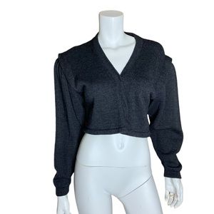 Vintage St John Marie Gray cropped puffy sleeved sweater cardigan size 10
